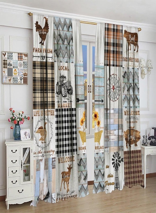AAVEUP Farm Animal Curtains for Bedroom,Vintage Rustic Old Plank Lattice Tractor Windmill Sunflower Cow Rooster Goat Farmhouse Cottage Window Drapes for Girls Boys Living Room Kitchen 42x45in（No Blackout） - Image 4